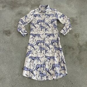 Las Surenas Womens Linen Blend Animal Print Collared Dress Pink Blue Size XS